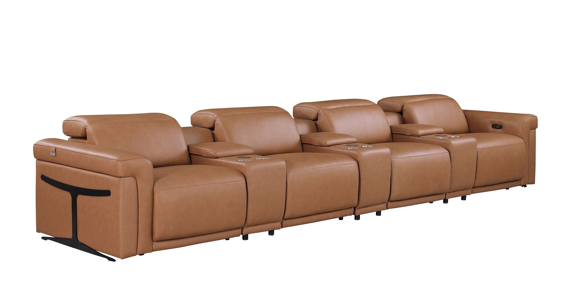 1126 Divanitalia 7-Piece Modular Power Reclining Sofa in Top Grain Italian Leather with 4 Power Recliners & Power Headrests - Cognac - SKU 1126-COGNAC-7.4-HT - view 4
