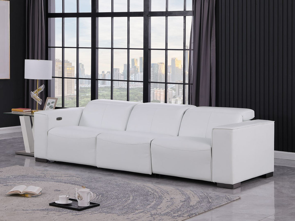 1208 Genuine Leather Triple Power Reclining Sofa - White - SKU 1208-WHITE-3.3-HT