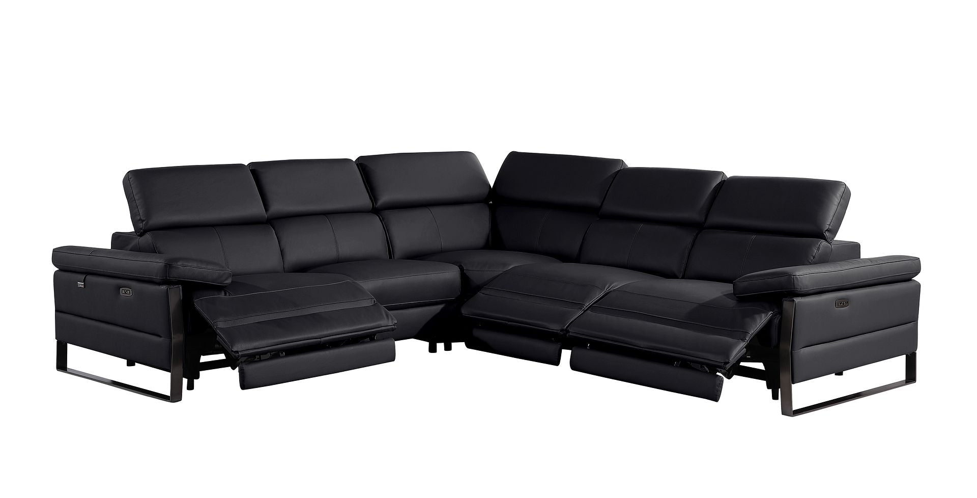 1246 Divanitalia 5-Piece L-Shaped Modular Power Reclining Sectional Sofa with Power Headrests - Top Grain Italian Leather