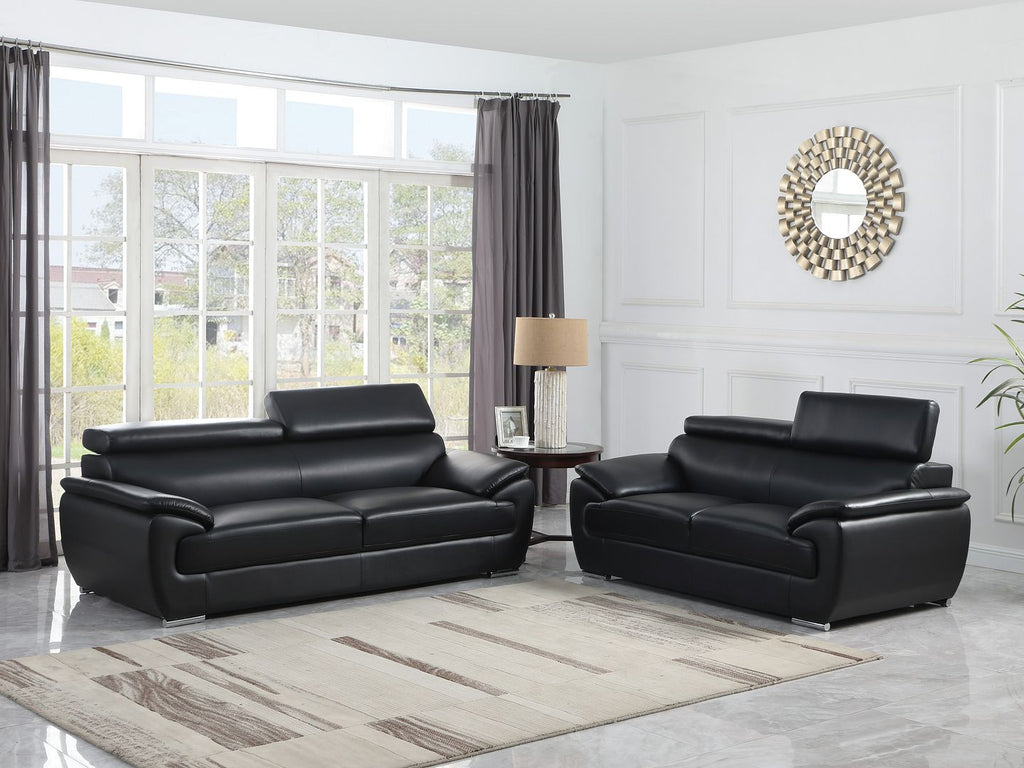 4571 Modern Genuine Leather 2-Piece Sofa Set - Black - SKU 4571-LV BLACK 2PC (S/L) - GROUP