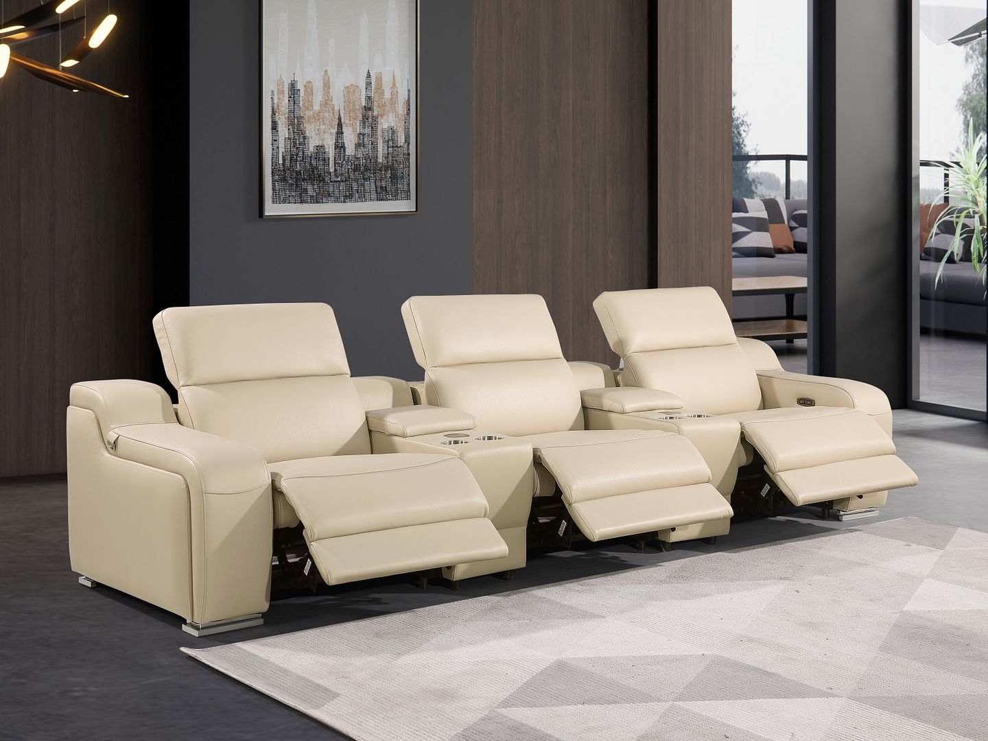 1116 Divanitalia 5-Piece Modular Power Reclining Sofa in Top Grain Italian Leather with 3 Power Recliners & Power Headrests