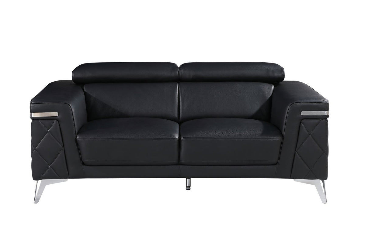 1140 Divanitalia 2-Piece Sofa Set with Adjustable Headrest in Top-grain Italian Leather - Black - SKU 1140-BLACK-2PC - view 7