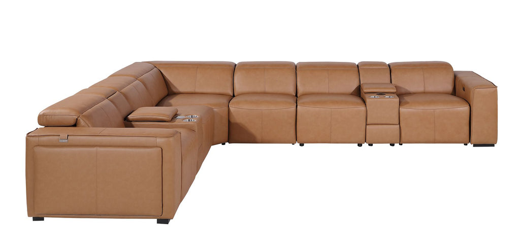 1224 Divanitalia 8-Piece L-Shaped Sectional Sofa in Top Grain Italian Leather with 4 Power Recliners & Power Headrests