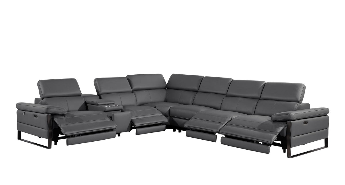 1246 Divanitalia 7-Piece L-Shaped Modular Power Reclining Sectional Sofa with 4 Power Recliners and Power Headrests - Top Grain Italian Leather - Dark Grey - SKU 1246-DK-GREY-7PC-4PWR-SECTIONAL - view 4