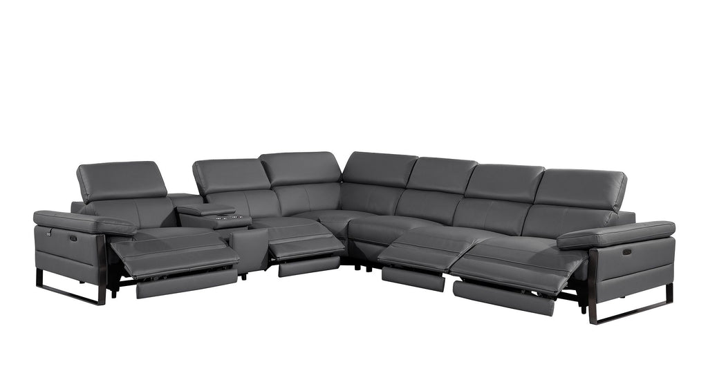 1246 Divanitalia 7-Piece L-Shaped Modular Power Reclining Sectional Sofa with 4 Power Recliners and Power Headrests - Top Grain Italian Leather