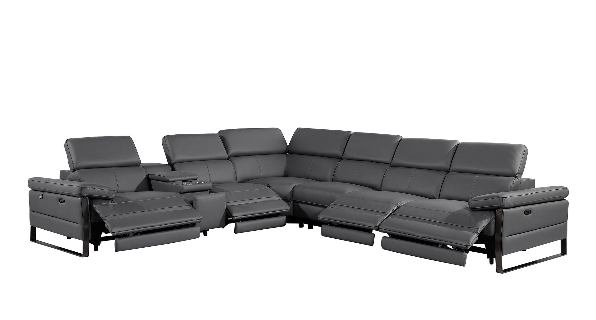 1246 Divanitalia 7-Piece L-Shaped Modular Power Reclining Sectional Sofa with 4 Power Recliners and Power Headrests - Top Grain Italian Leather