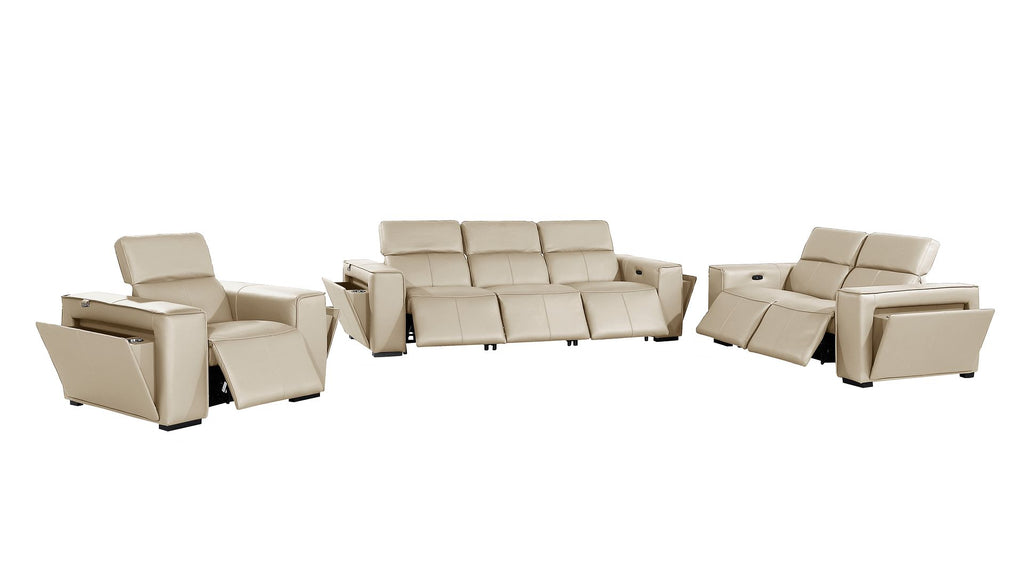 1224 Divanitalia 6-Piece Modular Power Reclining Sofa, Loveseat & Chair Set in Top Grain Italian Leather with 6 Power Recliners & Power Headrests - Beige - SKU 1224-BEIGE-6.6-HT-3PC - view 4