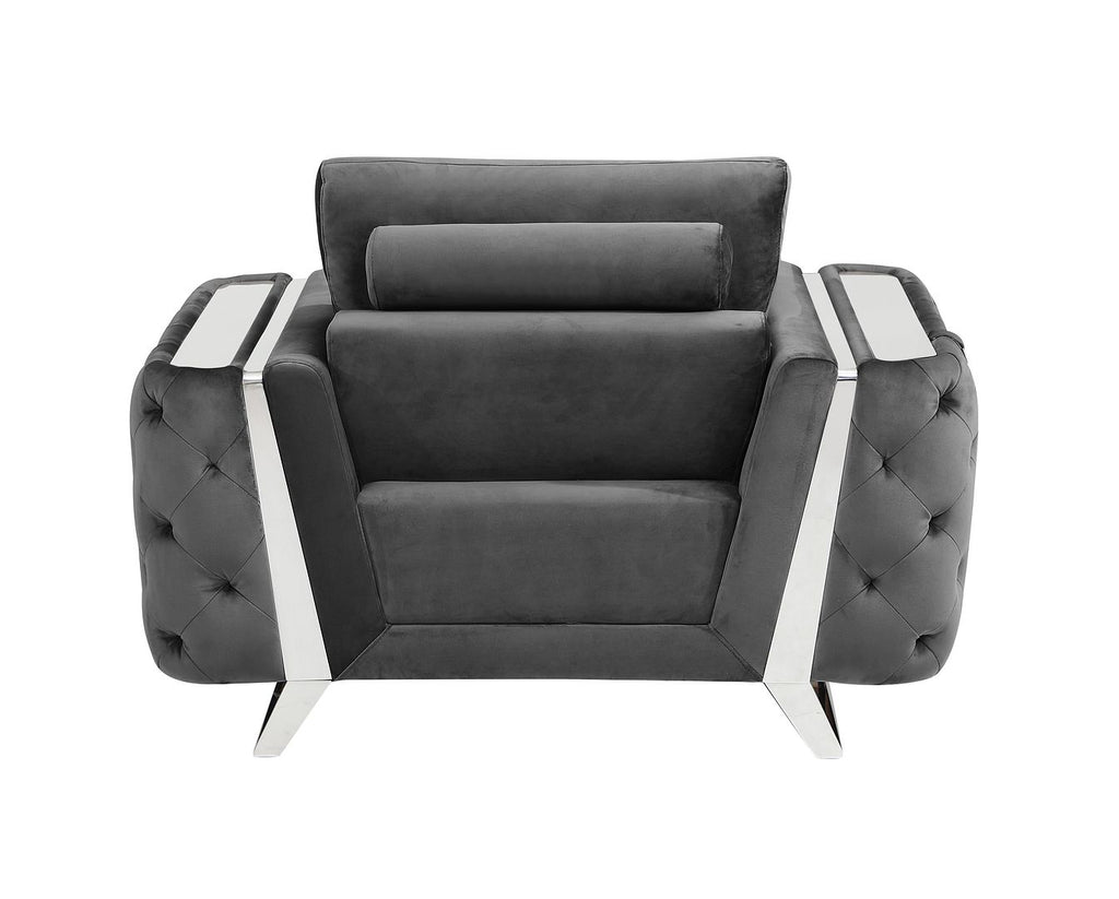 1051 Divanitalia Beige Chair in Velvet Fabric - Dark Grey - SKU 1051-DK-GRAY-CH - view 4