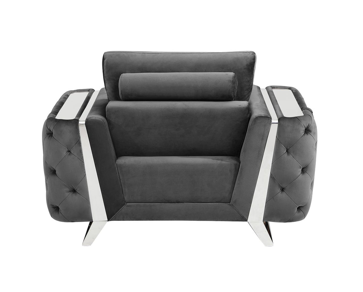 1051 Divanitalia Beige Chair in Velvet Fabric - Dark Grey - SKU 1051-DK-GRAY-CH - view 4