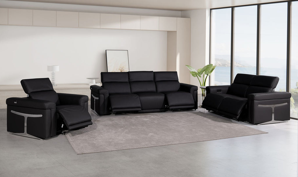 1126 Divanitalia 6-Piece Modular Power Reclining Sofa, Loveseat & Chair Set in Top Grain Italian Leather with 5 Power Recliners & Power Headrests - Black - SKU 1126-BLACK-6.5-HT-3PC - view 2
