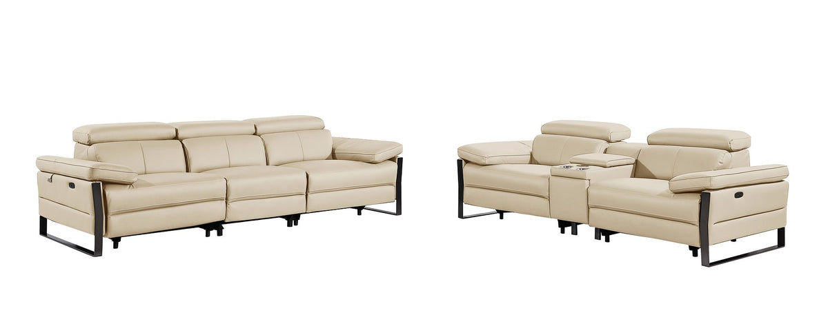 1246 Divanitalia Modular Power Triple Reclining Sofa and Console Loveseat Set with Power Headrests - Top Grain Italian Leather - Beige - SKU 1246-BEIGE-6.5-HT-2PC - view 3