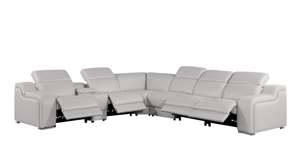 1116 Divanitalia 7-Piece L-Shaped Sectional Sofa in Top Grain Italian Leather with 4 Power Recliners & Power Headrests - Light Grey - SKU 1116-LT-GREY-7PC-4PWR-SECTIONAL - GROUP - view 3
