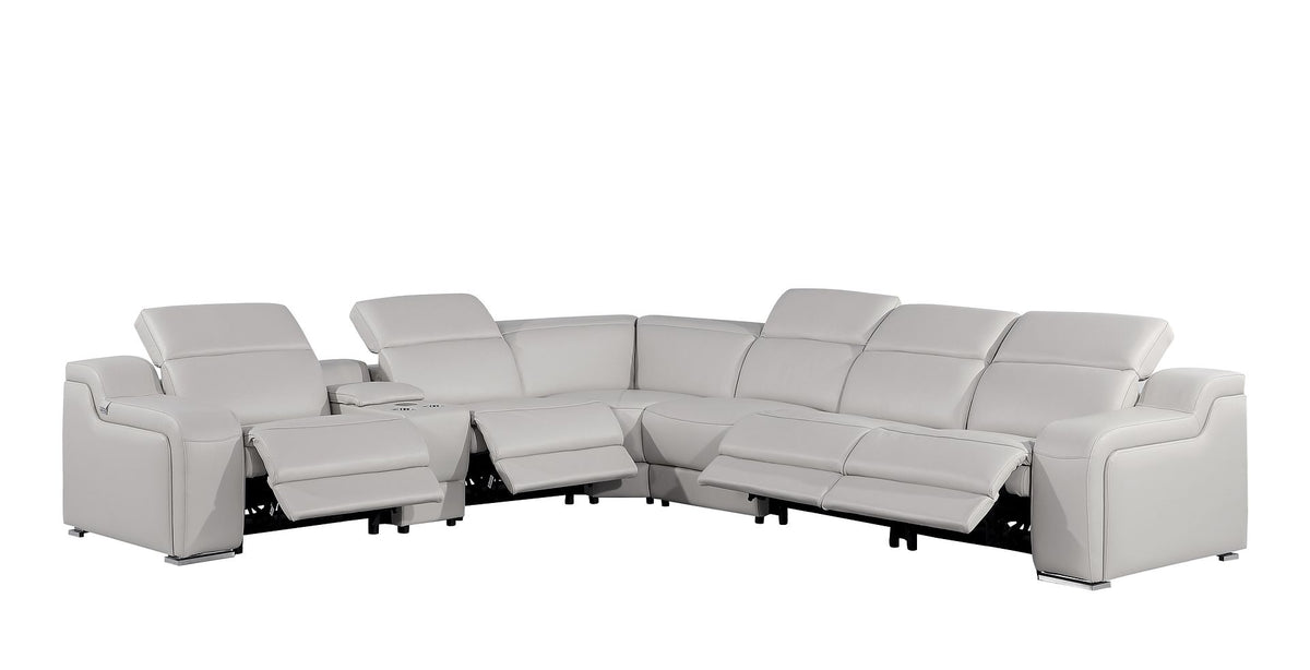 1116 Divanitalia 7-Piece L-Shaped Sectional Sofa in Top Grain Italian Leather with 4 Power Recliners & Power Headrests - Light Grey - SKU 1116-LT-GREY-7PC-4PWR-SECTIONAL - GROUP - view 3