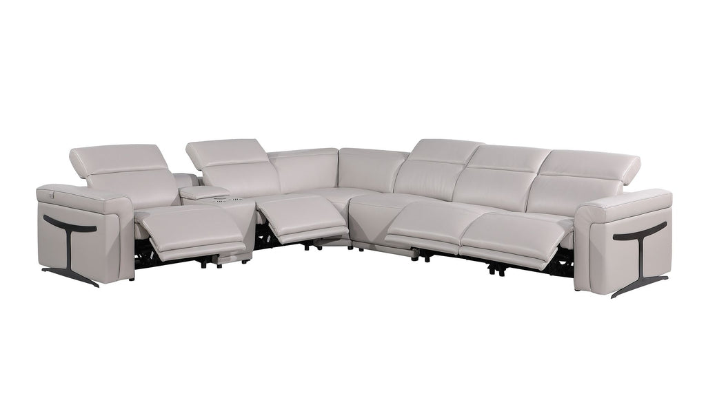 1126 Divanitalia 7-Piece L-Shaped Sectional Sofa in Top Grain Italian Leather with 4 Power Recliners & Power Headrests - Light Grey - SKU 1126-LT-GREY-SEC-7PC-4PWR-SECTIONAL-GROUP - view 3