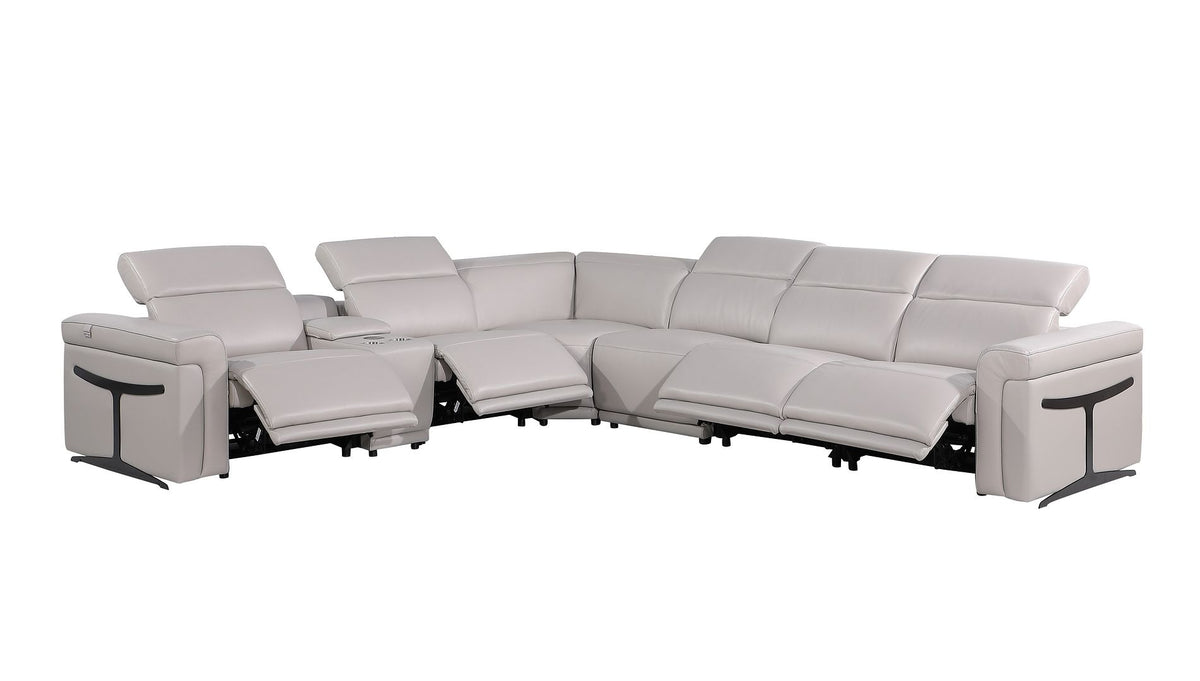 1126 Divanitalia 7-Piece L-Shaped Sectional Sofa in Top Grain Italian Leather with 4 Power Recliners & Power Headrests - Light Grey - SKU 1126-LT-GREY-SEC-7PC-4PWR-SECTIONAL-GROUP - view 3