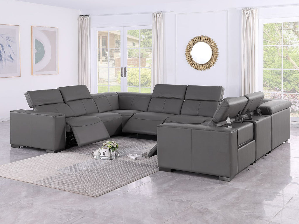 1208 8 Piece U-Shaped Leather Sectional Sofa with 4 Power Recliners & Power Headrests