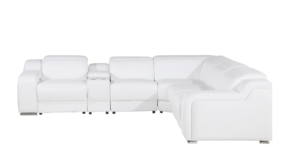 1116 Divanitalia 6-Piece L-Shaped Sectional Sofa in Top Grain Italian Leather with 3 Power Recliners & Power Headrests - White - SKU 1116-WHITE-6PC-3PWR-SECTIONAL- GROUP - view 4