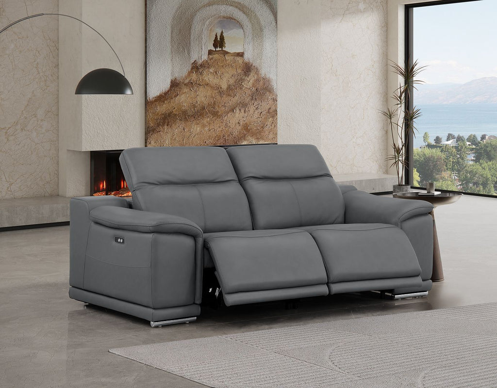 2679 Genuine Leather Loveseat with Dual Power Recliners - Dark Grey - SKU 2679-DK-GRAY-2.2-HT - view 2