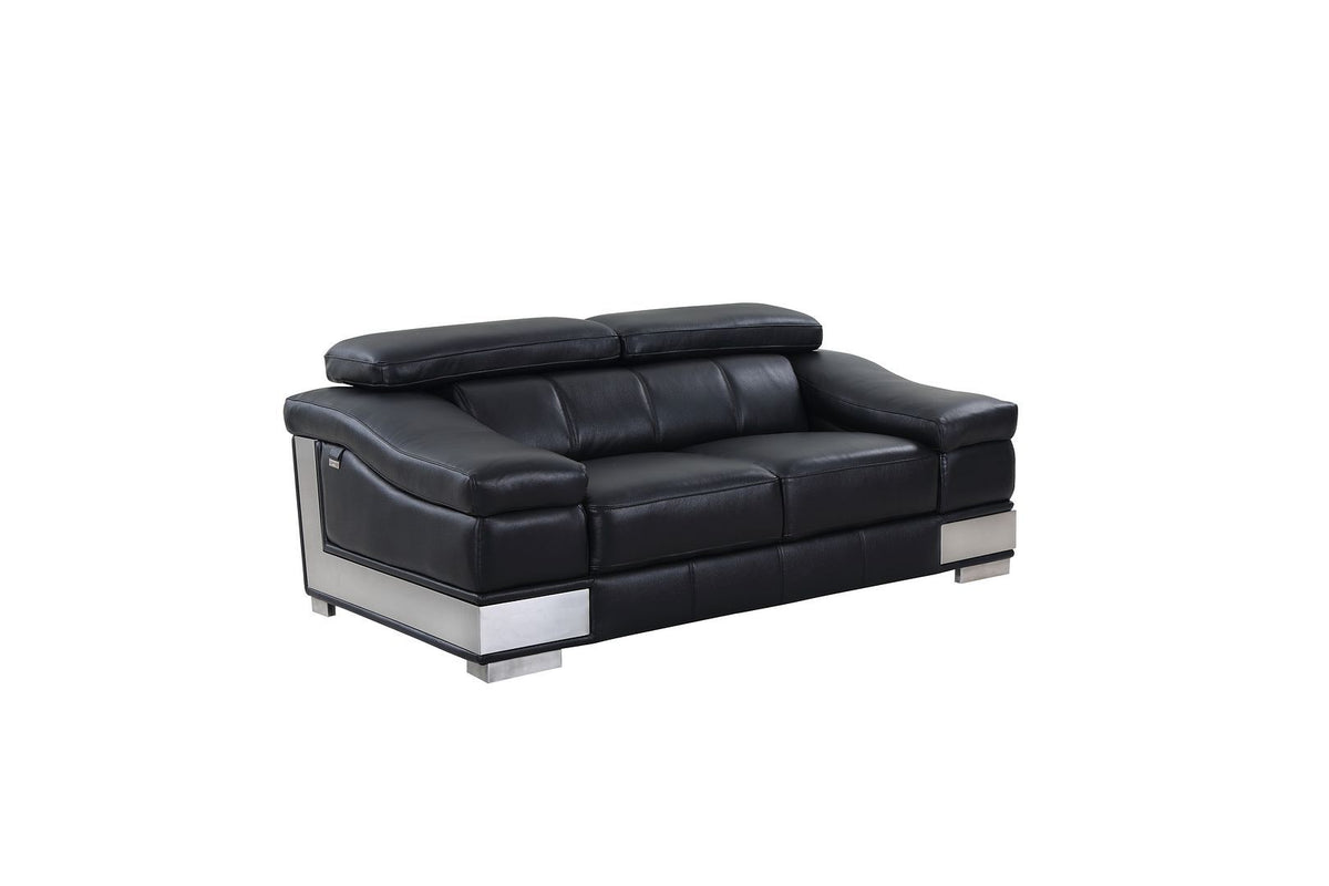 415 Divanitalia Loveseat with Adjustable Headrest in Top-grain Italian Leather - Black - SKU 415-L-BLACK - view 2