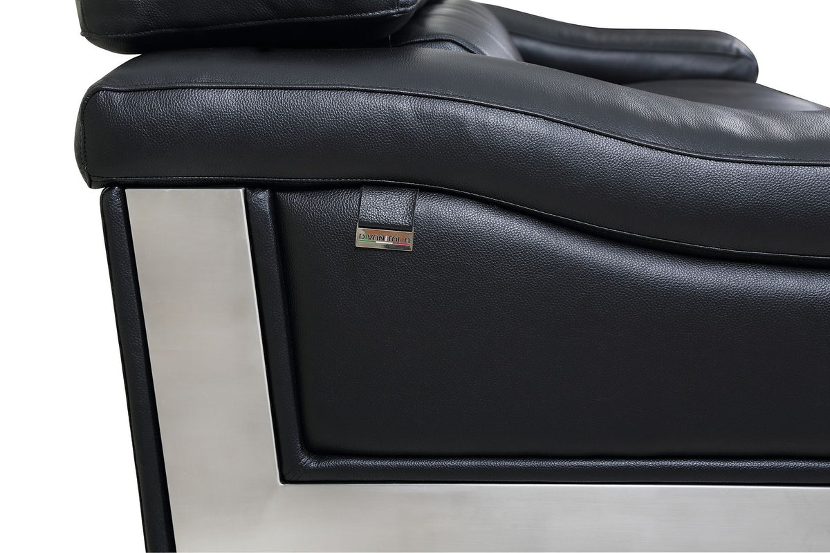 415 Divanitalia Loveseat with Adjustable Headrest in Top-grain Italian Leather - Black - SKU 415-L-BLACK - view 6