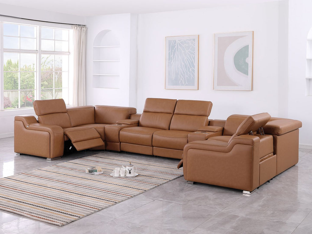 1116 Divanitalia 8-Piece U-Shaped Sectional Sofa in Top Grain Italian Leather with 2 Power Recliners & Power Headrests