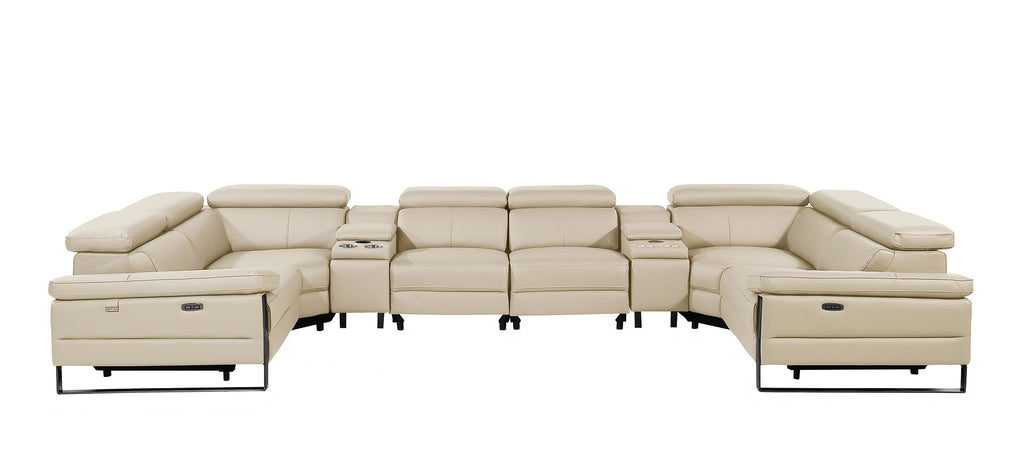 1246 Divanitalia 8-Piece U-Shaped Modular Power Reclining Sectional Sofa with 2 Power Recliners and Power Headrests - Top Grain Italian Leather
