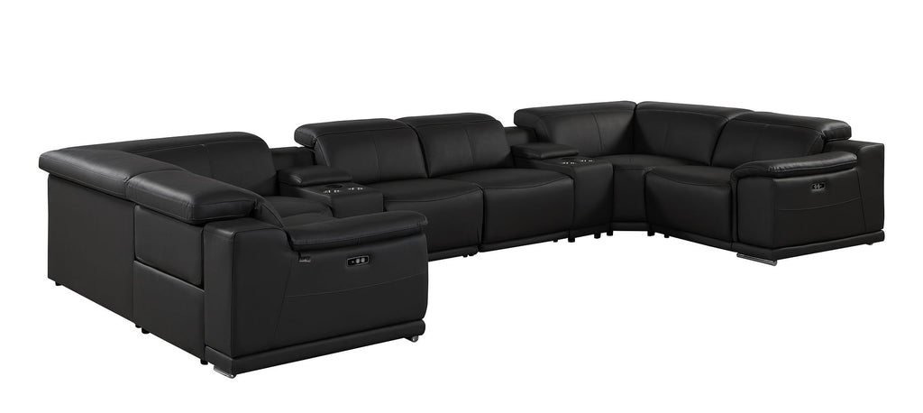 9762 Divanitalia 8-Piece U-Shaped Top Grain Italian Leather Sectional Sofa with 4 Power Recliners
