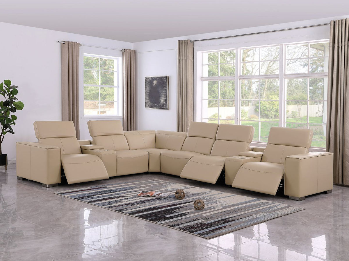 1208 8 Piece L-Shaped Leather Sectional Sofa with 3 Power Recliners & Power Headrests - Beige - SKU 1208-BEIGE-8PC-3PWR-SECTIONAL- GROUP - view 2