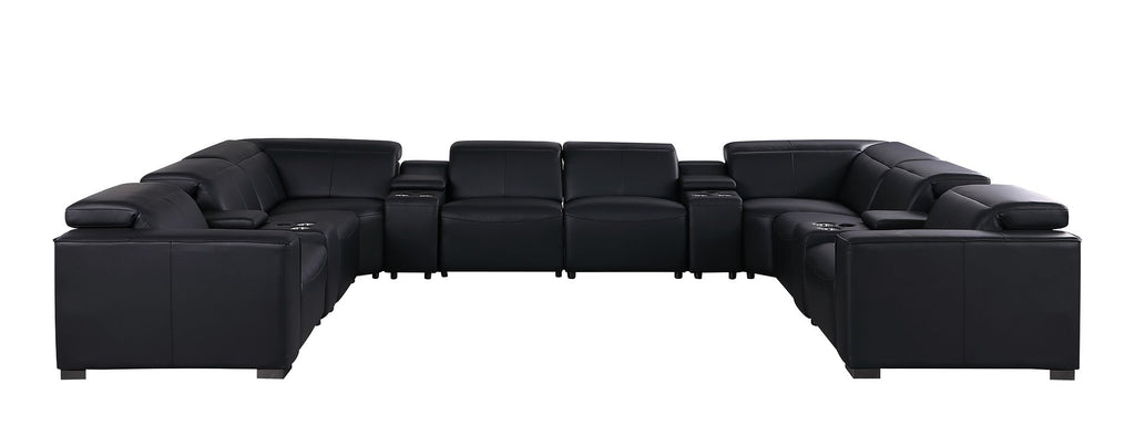 1208 12 Piece U-Shaped Leather Sectional Sofa with 4 Power Recliners & Power Headrest