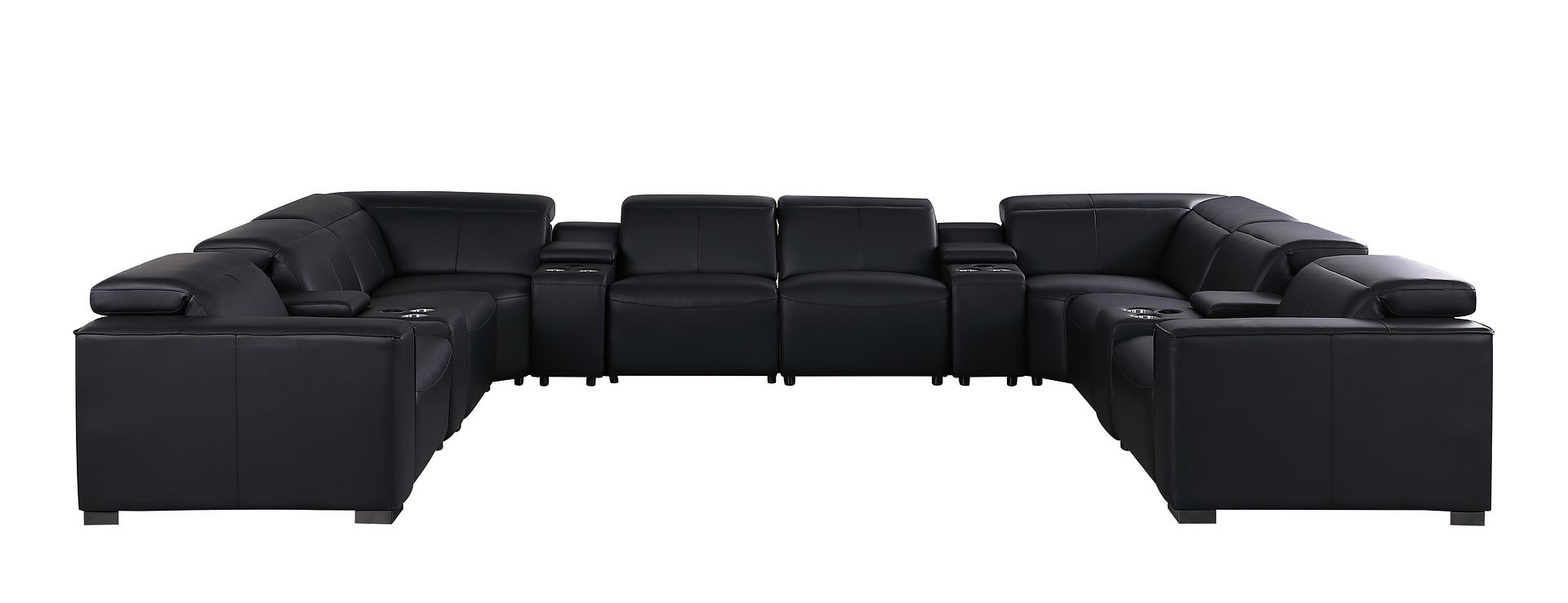 1208 12 Piece U-Shaped Leather Sectional Sofa with 4 Power Recliners & Power Headrest
