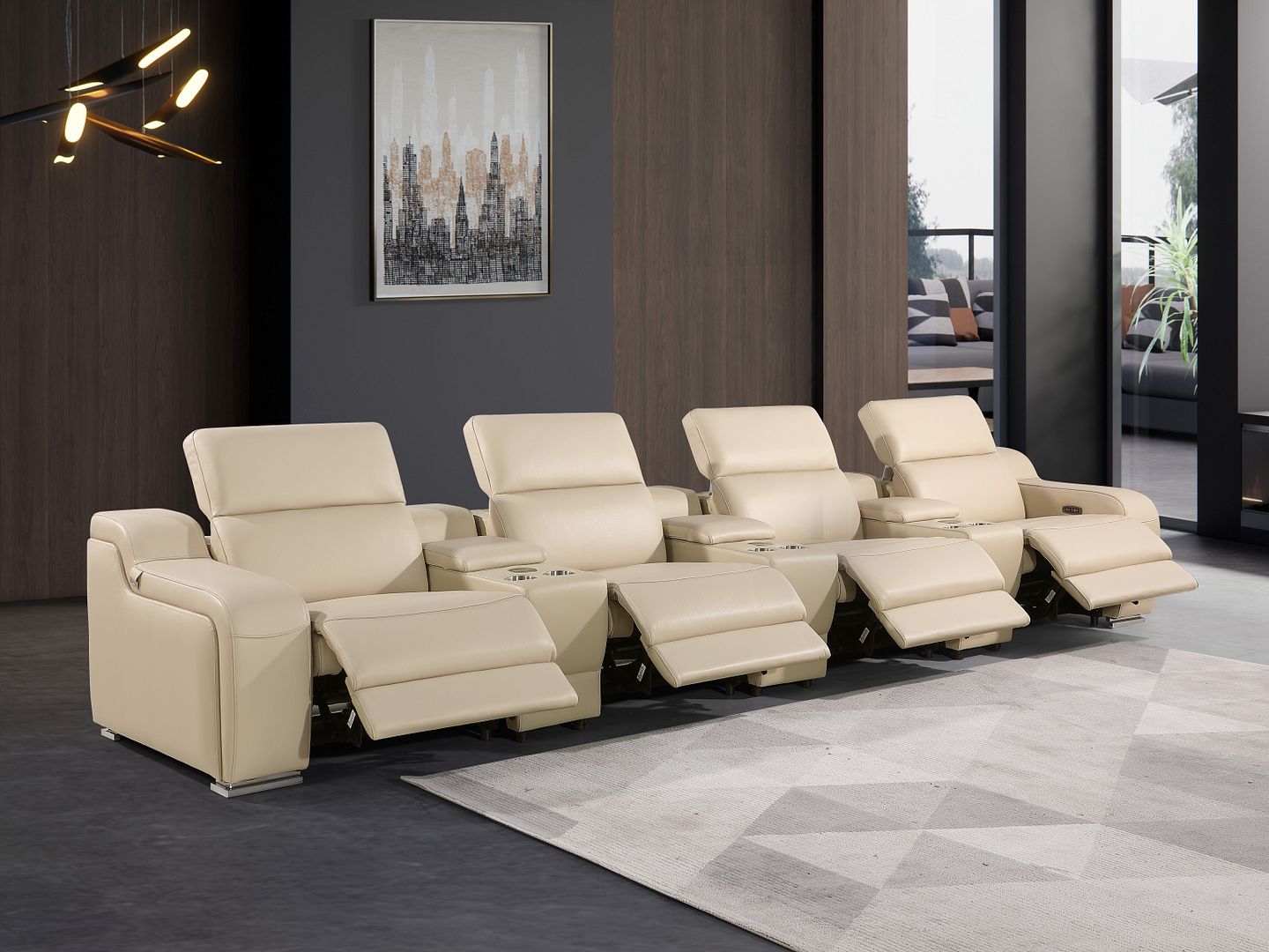 1116 Divanitalia 7-Piece Modular Power Reclining Sofa in Top Grain Italian Leather with 4 Power Recliners & Power Headrests