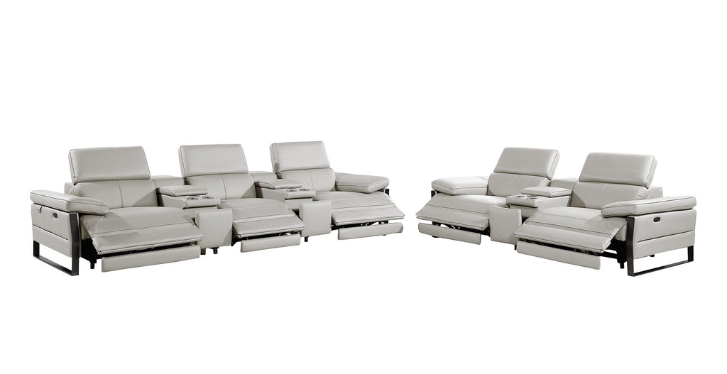 1246 Divanitalia Modular Power Reclining Dual Console Sofa and Console Loveseat Set with Power Headrests - Top Grain Italian Leather - Light Grey - SKU 1246-LT-GREY-8.5-HT-2PC - view 4
