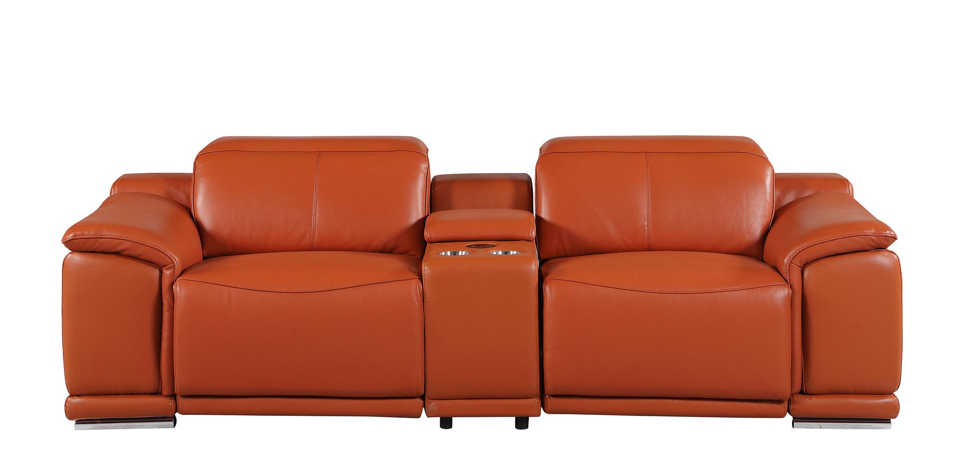 9762 Divanitalia 3-Piece Modular Power Reclining Console Loveseat with 2 Power Recliners in Top Grain Italian Leather