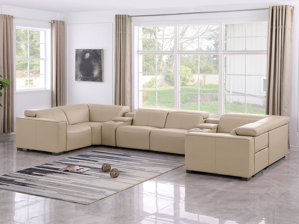 1208 8 Piece Modular Leather Sectional Sofa with 2 Power Recliners & Power Headrests - Beige - SKU 1208-BEIGE-8PC-2PWR-U-SECTIONAL-GROUP