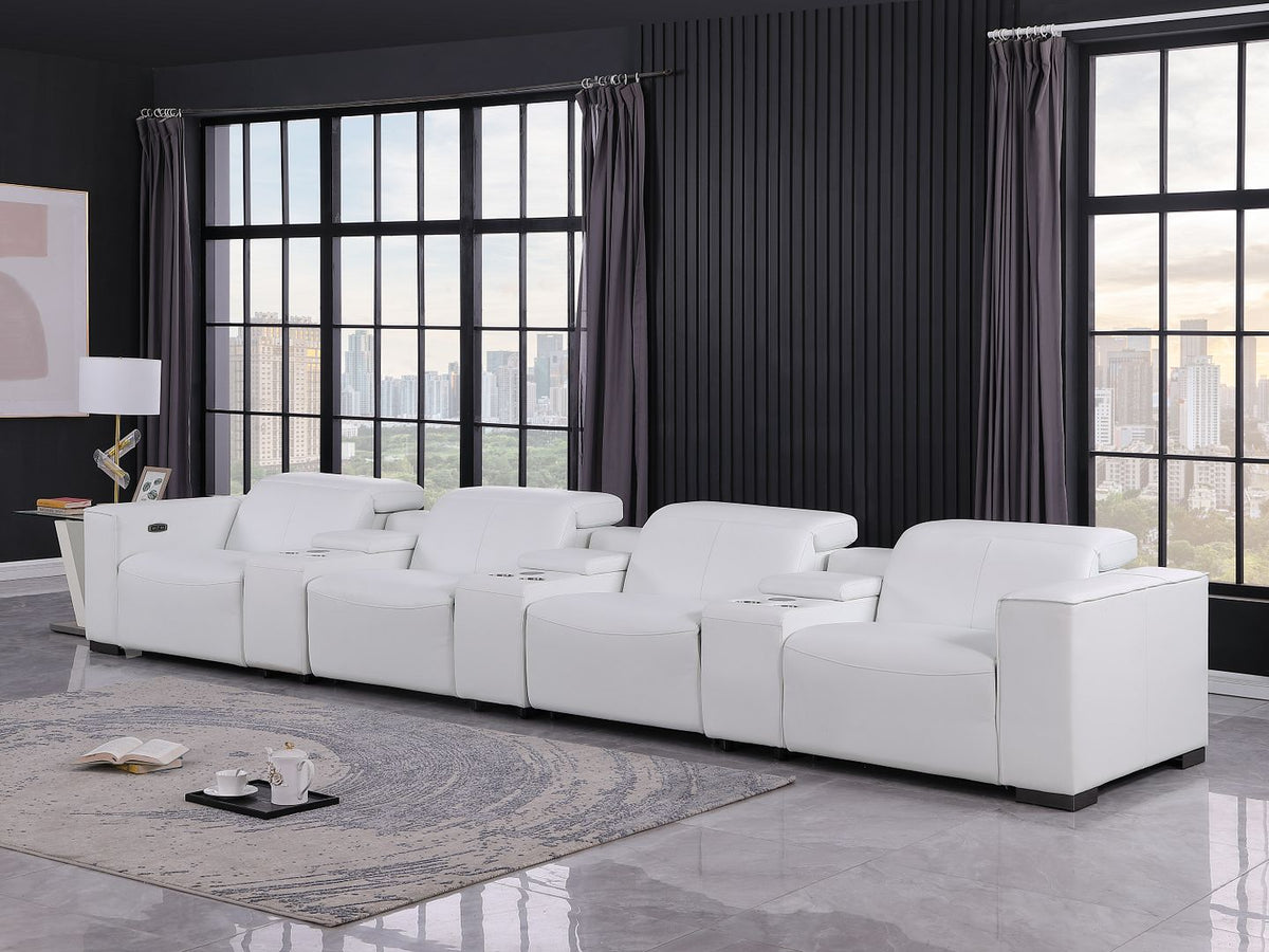 1208 7 Piece Leather Sofa with 4 Power Recliners and Power Headrests - White - SKU 1208-WHITE-S-7.4-HT