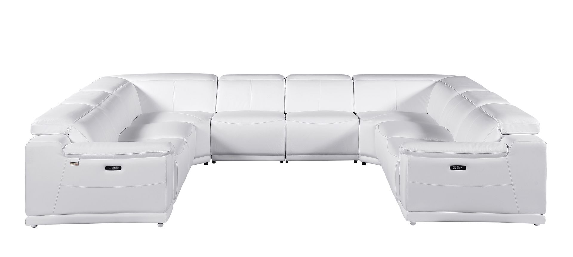9762 Divanitalia 8-Piece U-Shaped Top Grain Italian Leather Sectional Sofa with 4 Power Recliners