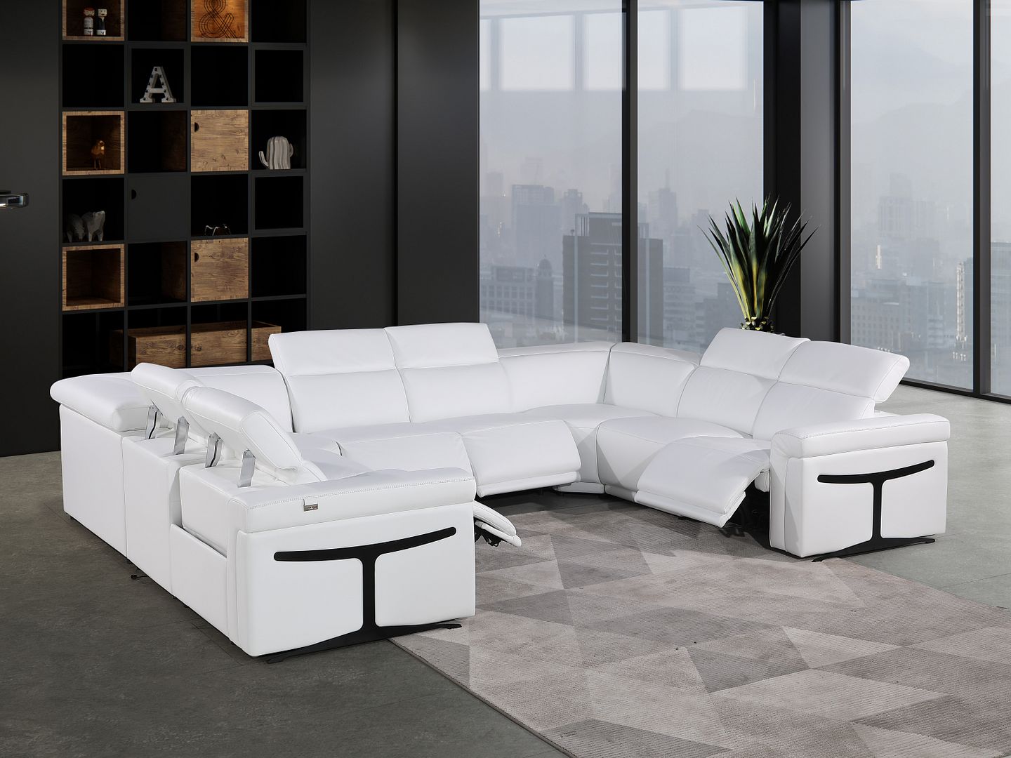 1126 Divanitalia 8-Piece U-Shaped Sectional Sofa in Top Grain Italian Leather with 4 Power Recliners & Power Headrests