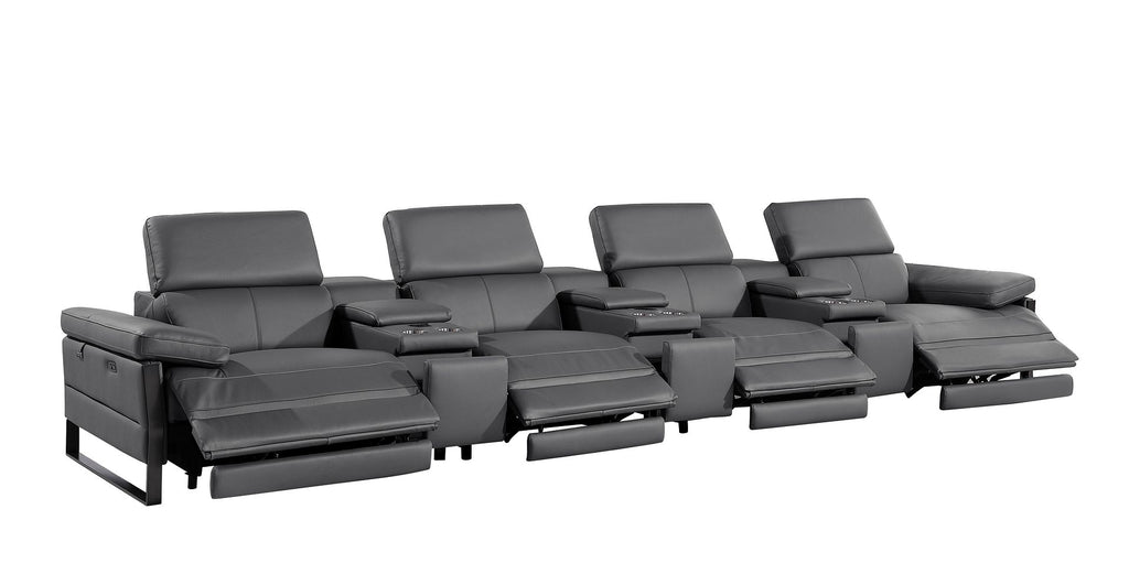 1246 Divanitalia Modular Power Triple Reclining Triple Console Sofa with Power Reclining Headrests - Top Grain Italian Leather
