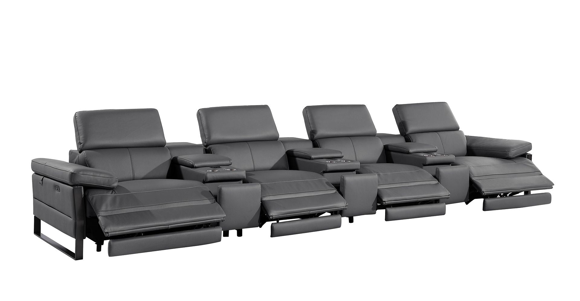1246 Divanitalia Modular Power Triple Reclining Triple Console Sofa with Power Reclining Headrests - Top Grain Italian Leather