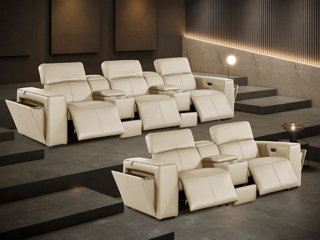 1224 Divanitalia 8-Piece Modular Power Reclining Sofa & Loveseat Set in Top Grain Italian Leather with 5 Power Recliners & Power Headrests - Beige - SKU 1224-BEIGE-8.5-HT-2PC - view 3