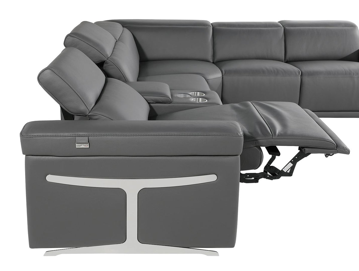 1126 Divanitalia 7-Piece L-Shaped Sectional Sofa in Top Grain Italian Leather with 3 Power Recliners & Power Headrests - Dark Grey - SKU 1126-DK-GREY-SEC-7PC-3PWR-SECTIONAL-GROUP - view 7