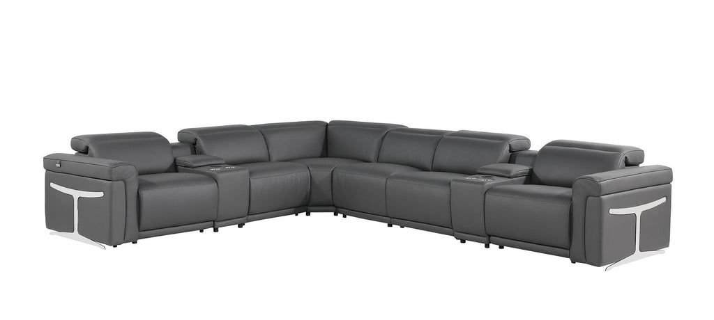 1126 Divanitalia 8-Piece L-Shaped Sectional Sofa in Top Grain Italian Leather with 4 Power Recliners & Power Headrests