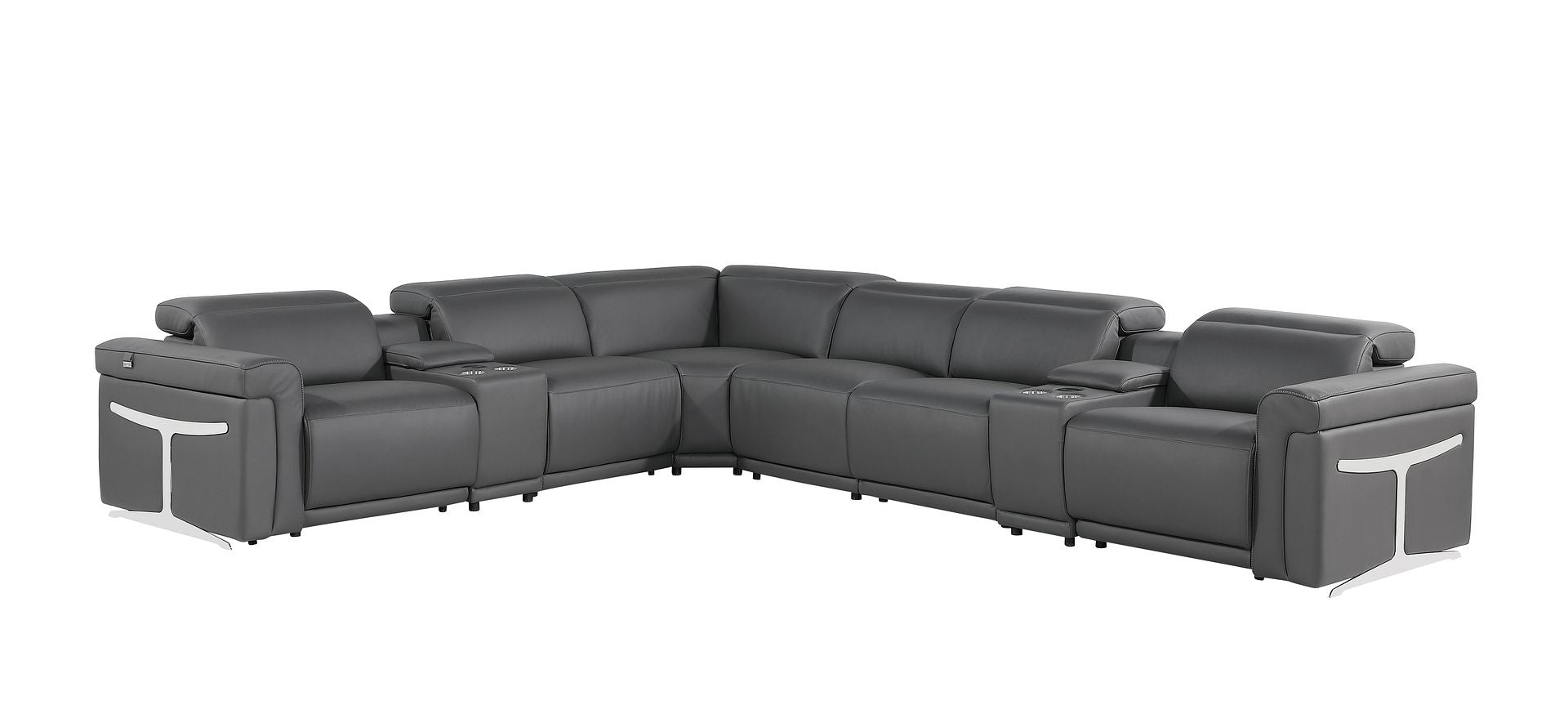 1126 Divanitalia 8-Piece L-Shaped Sectional Sofa in Top Grain Italian Leather with 4 Power Recliners & Power Headrests