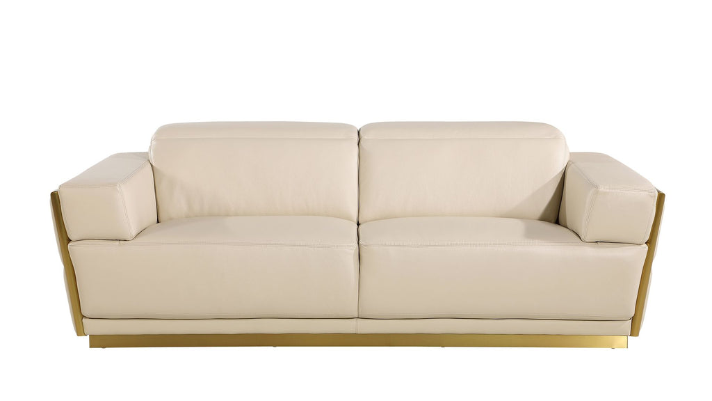 1111 Divanitalia 2-Piece Sofa Set with Adjustable Headrest in Top-grain Italian Leather - Cream - SKU 1111-BEIGE-2PC - view 3