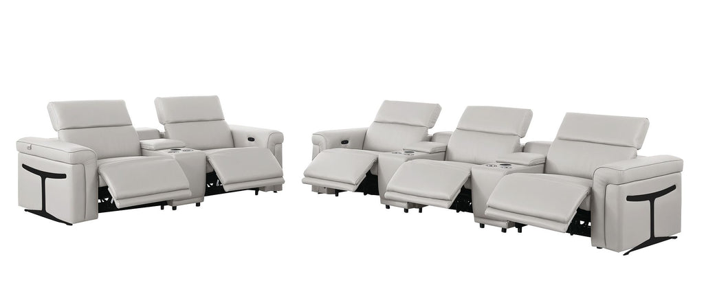 1126 Divanitalia 8-Piece Modular Power Reclining Sofa & Loveseat Set in Top Grain Italian Leather with 5 Power Recliners & Power Headrests - Light Grey - SKU 1126-LT_GREY-8.5-HT - view 5
