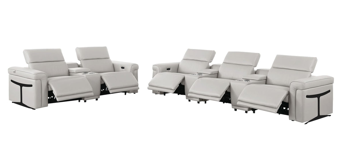 1126 Divanitalia 8-Piece Modular Power Reclining Sofa & Loveseat Set in Top Grain Italian Leather with 5 Power Recliners & Power Headrests - Light Grey - SKU 1126-LT_GREY-8.5-HT - view 5