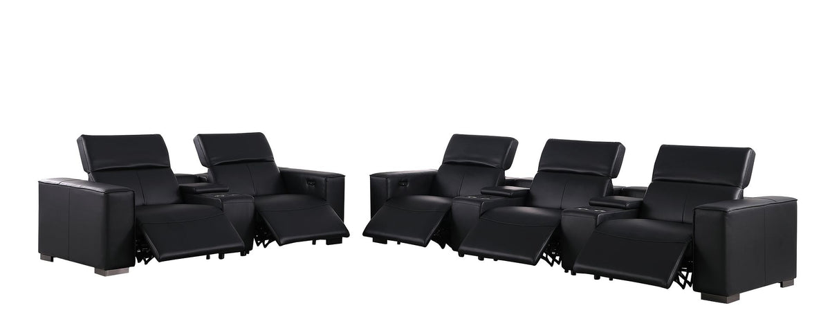 1208 Modular Leather Sofa & Loveseat with 6 Recliners and Power Headrests - Black - SKU 1208-BLACK-8.5-HT - view 5