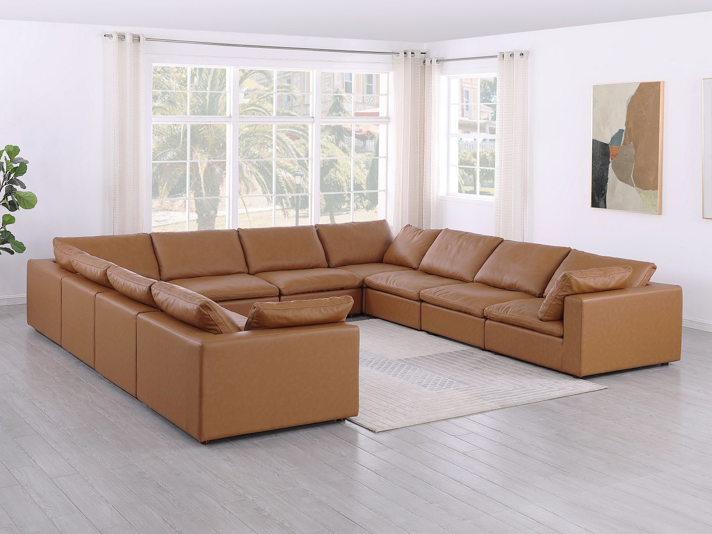 1100 Divanitalia 10-Piece U-Shaped Sectional Sofa in Top-grain Italian Leather - Cognac