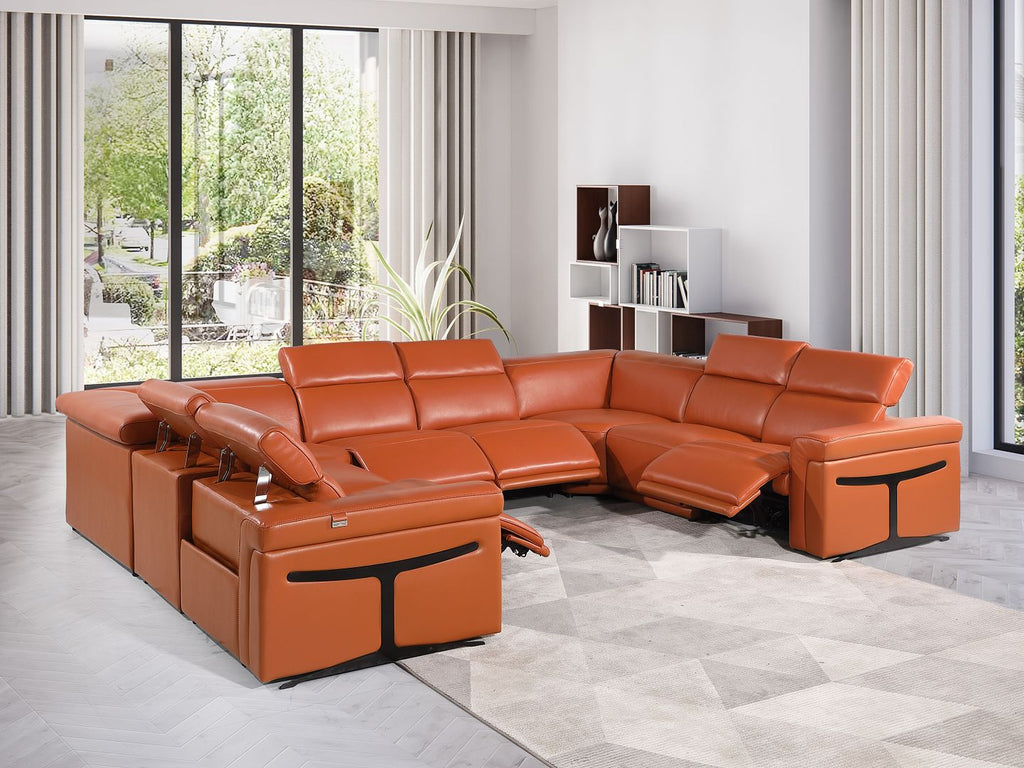 1126 Divanitalia 8-Piece U-Shaped Sectional Sofa in Top Grain Italian Leather with 4 Power Recliners & Power Headrests