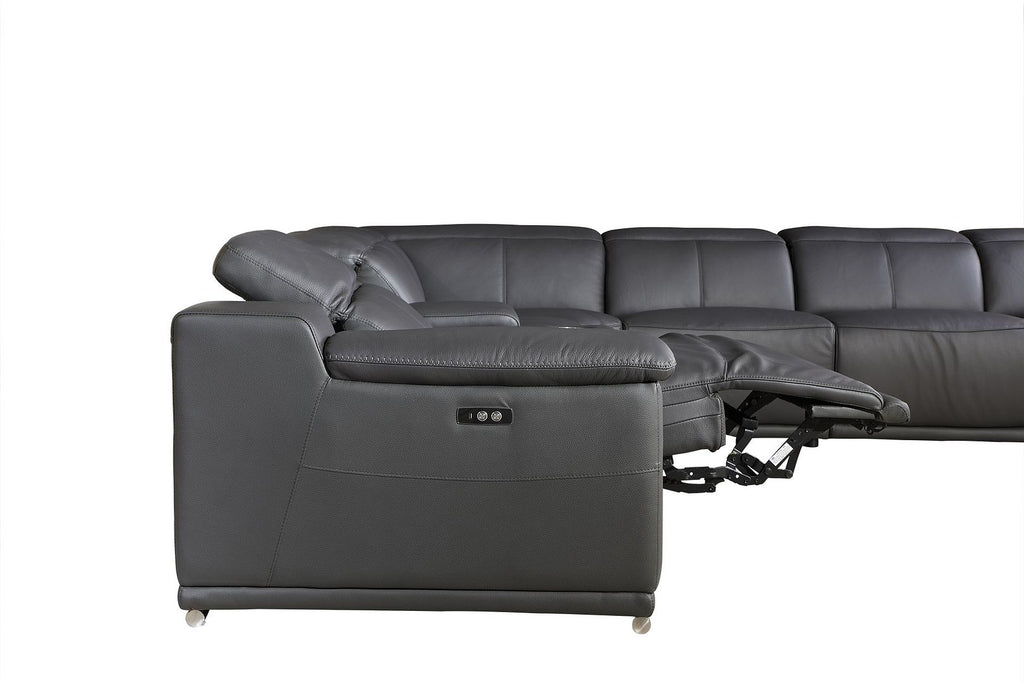 9762 Divanitalia 8-Piece L-Shaped Top Grain Italian Leather Sectional Sofa with 3 Power Recliners
